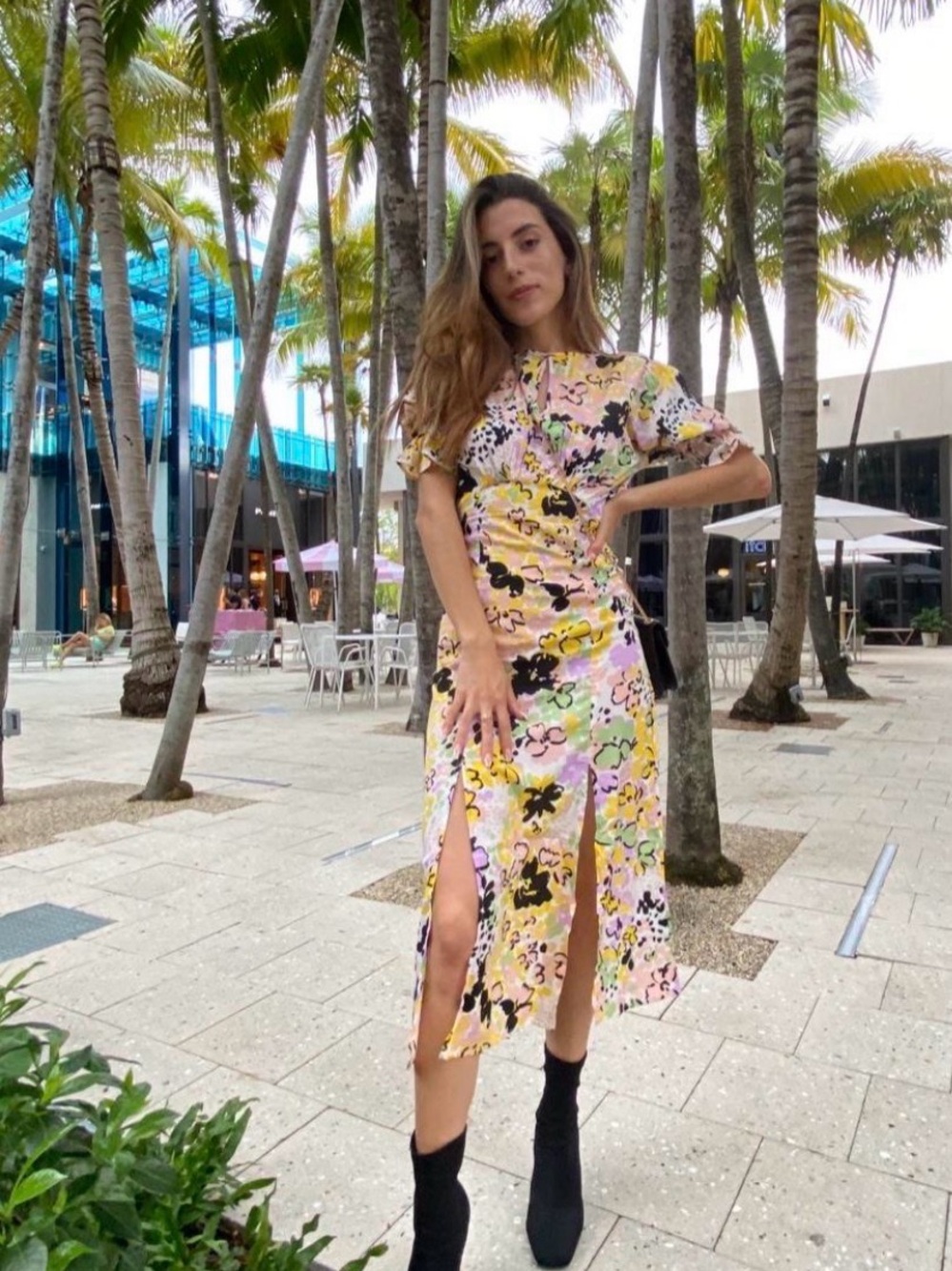 ASOS Floral Midi Dress in Yellow, Pink & Black - Picture 7 of 8